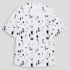Sale OUKU Men's Geometric Linen Shirt Casual Shirt Button Up Shirt Short Sleeve Daily Sports & Outdoors Outdoor Sports & Outdoor Office / Career Turndown Buttons Pocket White