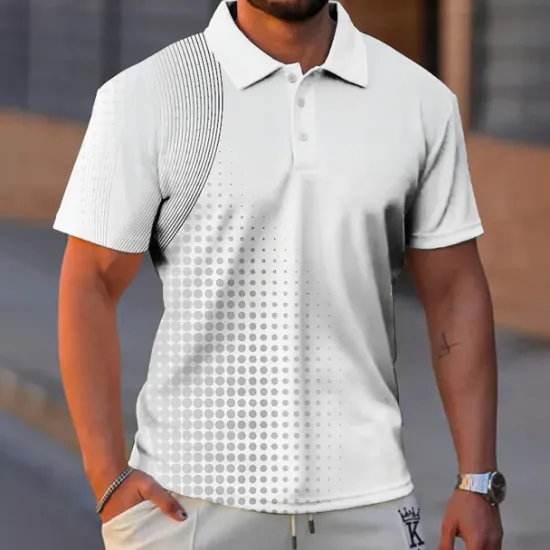 New OUKU Men's Geometric Neon Polo Shirts Golf Shirt Short Sleeve Polo Shirts Collared Shirts Casual Vacation Wear Formal Wear Festival Wear Buttons 3D Print White Purple Gray