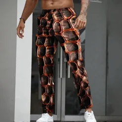 Online OUKU Men's Geometric Optical Illusion Scales Dress Pants Trousers Suit Pants Mid Waist Casual Outdoor Holiday Straight Leg Pants with Pockets Spring Fall 3D Print Purple Orange Green