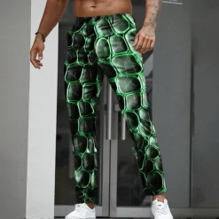 Online OUKU Men's Geometric Optical Illusion Scales Dress Pants Trousers Suit Pants Mid Waist Casual Outdoor Holiday Straight Leg Pants with Pockets Spring Fall 3D Print Purple Orange Green