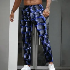 Online OUKU Men's Geometric Optical Illusion Scales Dress Pants Trousers Suit Pants Mid Waist Casual Outdoor Holiday Straight Leg Pants with Pockets Spring Fall 3D Print Purple Orange Green