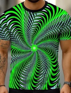 Outlet OUKU Men's Geometric Optical Illusion 3D T Shirt Short Sleeve T shirt 3D Print Crew Neck Shirt Exaggerated Designer Party Street Casual Yellow Navy Blue Blue Summer Spring All Seasons Clothing Apparel S M