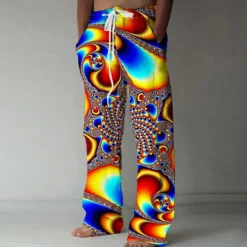 Online OUKU Men's Geometric Optical Illusion Dazzle color Pants Trousers Casual Pants Mid Waist Drawstring Elastic Waist Hawaiian Casual Outdoor Vacation Holiday Straight Leg Trousers Summer Spring Fall 3D Print Red Blue