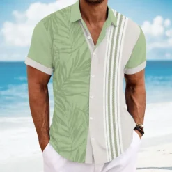 Best OUKU Men's Geometric Palm Leaf Tropical Plants Shirt Guayabera Shirt Summer Hawaiian Shirt Short Sleeve Hawaiian Vacation Dailywear Beach Wear Summer Spring Turndown Button Up Collared Shirts Pink Blue