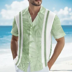 Sale OUKU Men's Geometric Palm Leaf Tropical Plants Shirt Guayabera Shirt Summer Hawaiian Shirt Short Sleeve Hawaiian Vacation Dailywear Beach Wear Summer Spring Turndown Button Up 3D Print Linen Like Shirt