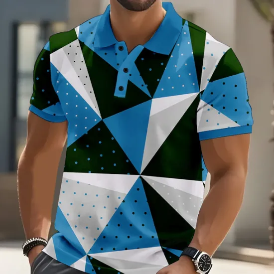 Hot OUKU Men's Geometric Pattern Abstract Polo Short Sleeve Polo Shirts Collared Shirts Casual Street Athleisure Daily Wear Buttons Summer Red Blue Green