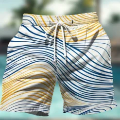 Sale OUKU Men's Geometric Pattern Colorful Line Swim Shorts Board Shorts Swimming Trunks Mid Waist Hawaiian Casual Holiday Beach Drawstring with Mesh lining Elastic Waist Designer Clothing Apparel