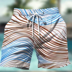 Sale OUKU Men's Geometric Pattern Colorful Line Swim Shorts Board Shorts Swimming Trunks Mid Waist Hawaiian Casual Holiday Beach Drawstring with Mesh lining Elastic Waist Designer Clothing Apparel