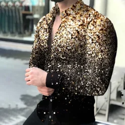 Outlet OUKU Men's Geometric Pattern 3D Constellation Shirt Long Sleeve Fashion Designer Casual Outdoor Casual Holiday Summer Spring Turndown Print Button-Down Pink Red Blue Purple Gold
