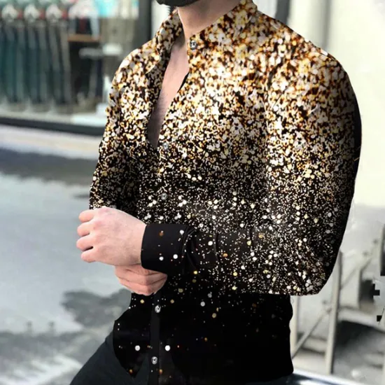 Outlet OUKU Men's Geometric Pattern 3D Constellation Shirt Long Sleeve Fashion Designer Casual Outdoor Casual Holiday Summer Spring Turndown Print Button-Down Pink Red Blue Purple Gold