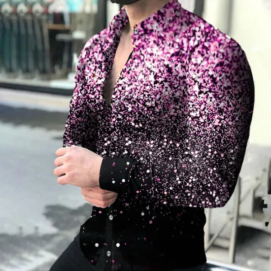 Outlet OUKU Men's Geometric Pattern 3D Constellation Shirt Long Sleeve Fashion Designer Casual Outdoor Casual Holiday Summer Spring Turndown Print Button-Down Pink Red Blue Purple Gold