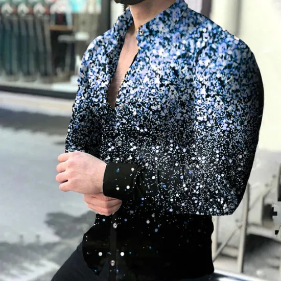 Outlet OUKU Men's Geometric Pattern 3D Constellation Shirt Long Sleeve Fashion Designer Casual Outdoor Casual Holiday Summer Spring Turndown Print Button-Down Pink Red Blue Purple Gold