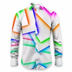 Outlet OUKU Men's Geometric Pattern Geometry Shirt Button Up Shirt Long Sleeve Artistic Daily Wear Going out Fall & Winter Turndown Print Button-Down Black White Blue Orange Khaki