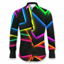 Outlet OUKU Men's Geometric Pattern Geometry Shirt Button Up Shirt Long Sleeve Artistic Daily Wear Going out Fall & Winter Turndown Print Button-Down Black White Blue Orange Khaki