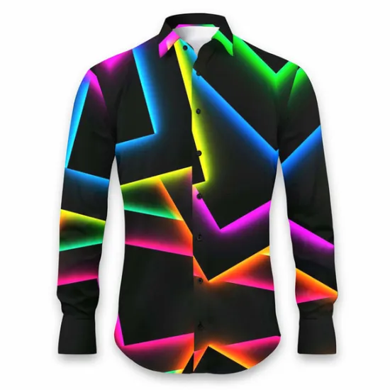 Outlet OUKU Men's Geometric Pattern Geometry Shirt Button Up Shirt Long Sleeve Artistic Daily Wear Going out Fall & Winter Turndown Print Button-Down Black White Blue Orange Khaki