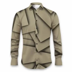 Outlet OUKU Men's Geometric Pattern Geometry Shirt Button Up Shirt Long Sleeve Artistic Daily Wear Going out Fall & Winter Turndown Print Button-Down Black White Blue Orange Khaki
