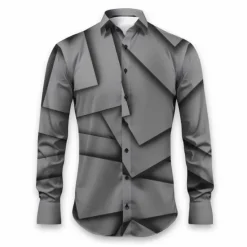 Outlet OUKU Men's Geometric Pattern Geometry Shirt Button Up Shirt Long Sleeve Artistic Daily Wear Going out Fall & Winter Turndown Print Button-Down Black White Blue Orange Khaki