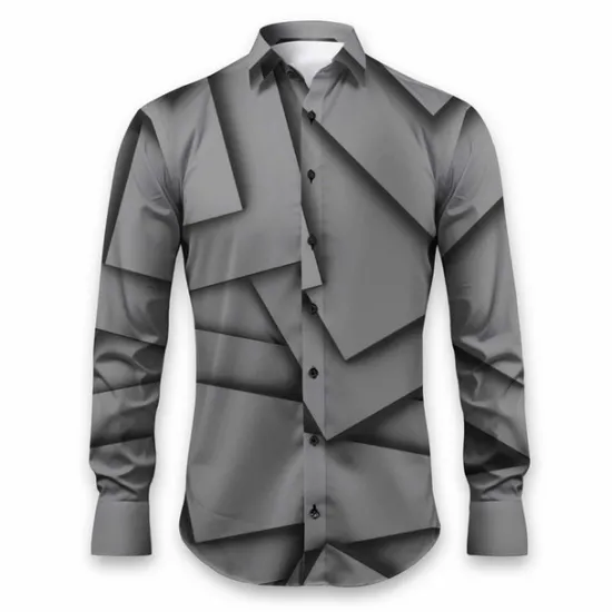 Outlet OUKU Men's Geometric Pattern Geometry Shirt Button Up Shirt Long Sleeve Artistic Daily Wear Going out Fall & Winter Turndown Print Button-Down Black White Blue Orange Khaki