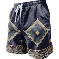 Hot OUKU Men's Geometric Pattern Graphic Prints Sweat Shorts Beach Shorts Terry Shorts Mid Waist Vintage Ethnic Style Retro Vintage Daily Holiday Streetwear Drawstring Elastic Waist 3D Print Designer Clothing