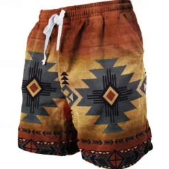 Hot OUKU Men's Geometric Pattern Graphic Prints Sweat Shorts Beach Shorts Terry Shorts Mid Waist Vintage Ethnic Style Retro Vintage Daily Holiday Streetwear Drawstring Elastic Waist 3D Print Designer Clothing