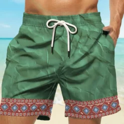 OUKU Men's Geometric Pattern Graphic Prints Swim Shorts Board Shorts Swimming Trunks Mid Waist Vintage Ethnic Style Retro Vintage Casual Daily Holiday Drawstring with Mesh lining Elastic Waist Designer