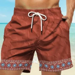 OUKU Men's Geometric Pattern Graphic Prints Swim Shorts Board Shorts Swimming Trunks Mid Waist Vintage Ethnic Style Retro Vintage Casual Daily Holiday Drawstring with Mesh lining Elastic Waist Designer