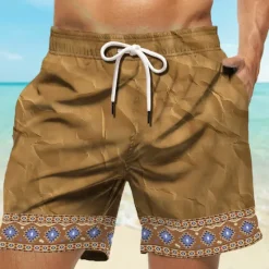 OUKU Men's Geometric Pattern Graphic Prints Swim Shorts Board Shorts Swimming Trunks Mid Waist Vintage Ethnic Style Retro Vintage Casual Daily Holiday Drawstring with Mesh lining Elastic Waist Designer