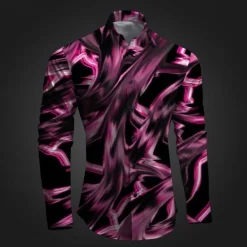 Best OUKU Men's Geometric Pattern Graffiti Button Up Shirt Printed Shirts Long Sleeve Subcultural Vacation Party Street Spring & Summer Turndown Print Button-Down Pink Red Blue Sky Blue Purple