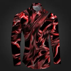 Best OUKU Men's Geometric Pattern Graffiti Button Up Shirt Printed Shirts Long Sleeve Subcultural Vacation Party Street Spring & Summer Turndown Print Button-Down Pink Red Blue Sky Blue Purple