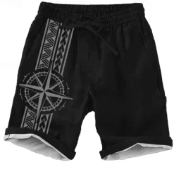 Best OUKU Men's Geometric Pattern Nautical Compass Shorts Beach Shorts Casual Shorts Mid Waist Vacation Streetwear Hawaiian Outdoor Casual Holiday Drawstring Side Pockets Designer Clothing Apparel
