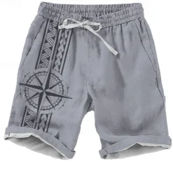 Best OUKU Men's Geometric Pattern Nautical Compass Shorts Beach Shorts Casual Shorts Mid Waist Vacation Streetwear Hawaiian Outdoor Casual Holiday Drawstring Side Pockets Designer Clothing Apparel