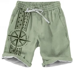Best OUKU Men's Geometric Pattern Nautical Compass Shorts Beach Shorts Casual Shorts Mid Waist Vacation Streetwear Hawaiian Outdoor Casual Holiday Drawstring Side Pockets Designer Clothing Apparel