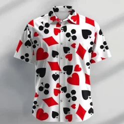 Discount OUKU Men's Geometric Pattern Poker Shirt Button Up Shirt Short Sleeve Fashion Designer Casual Daily Holiday Beach Spring & Summer Turndown Print Button-Down Blue-Green Red