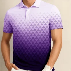 New OUKU Men's Geometric Pattern Polo Short Sleeve Polo Shirts Collared Shirts Casual Outdoor Athleisure Daily Wear 3D Print Summer Blue Purple Gray