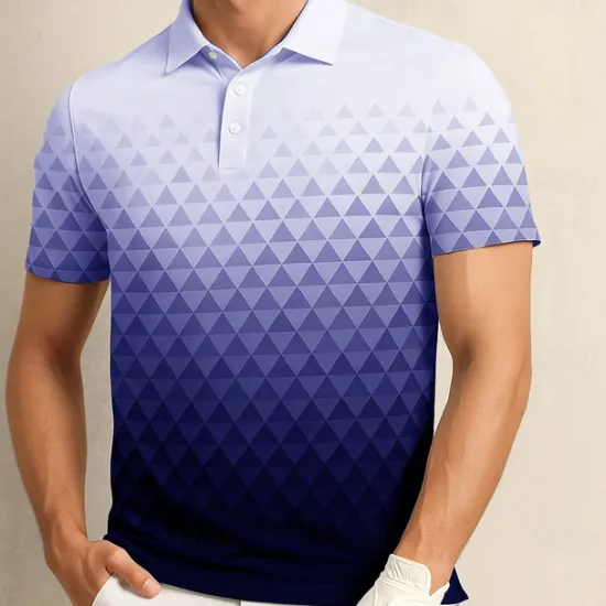 New OUKU Men's Geometric Pattern Polo Short Sleeve Polo Shirts Collared Shirts Casual Outdoor Athleisure Daily Wear 3D Print Summer Blue Purple Gray