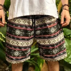 Best OUKU Men's Geometric Pattern Swim Shorts Board Shorts Swimming Trunks Mid Waist Fashion Streetwear Designer Casual Daily Holiday Pocket Drawstring Elastic Waist Designer Clothing Apparel Beige