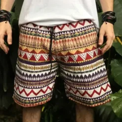 Discount OUKU Men's Geometric Pattern Swim Trunks Swim Shorts Board Shorts Mid Waist Fashion Streetwear Designer Casual Daily Holiday Pocket Drawstring Elastic Waist Designer Clothing Apparel Red