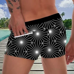 Discount OUKU Men's Geometric Pattern Swim Shorts Board Shorts Swimming Trunks Mid Waist Fashion Designer Surfing Holiday Beach Pocket Drawstring Elastic Waist Designer Clothing Apparel
