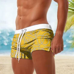 Online OUKU Men's Geometric Pattern Swimming Trunks Board Shorts Swim Shorts Mid Waist Fashion Designer Holiday Beach Swimming Pool Pocket Drawstring Elastic Waist Designer Clothing Apparel