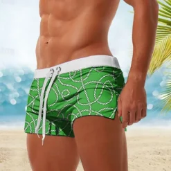 Online OUKU Men's Geometric Pattern Swimming Trunks Board Shorts Swim Shorts Mid Waist Fashion Designer Holiday Beach Swimming Pool Pocket Drawstring Elastic Waist Designer Clothing Apparel