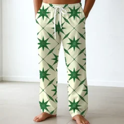 OUKU Men's Geometric Pentagram Trousers Baggy Pants Casual Pants Mid Waist Classic Style Outdoor Vacation Side Pockets Elastic Waist Wide Leg Summer Spring 3D Print Blue Purple Green