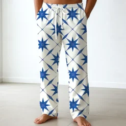 OUKU Men's Geometric Pentagram Trousers Baggy Pants Casual Pants Mid Waist Classic Style Outdoor Vacation Side Pockets Elastic Waist Wide Leg Summer Spring 3D Print Blue Purple Green