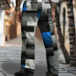 Sale OUKU Men's Geometric Plaid Color Block Dress Pants Mid Waist Business Casual Formal Street Dailywear Zipper Pocket Straight Leg Trousers Summer Spring Fall 3D Print Black Blue Brown