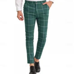 Online OUKU Men's Geometric Plaid Dress Pants Mid Waist Casual Outdoor Vacation Home Zipper Pocket Summer Spring Fall 3D Print Black Red Orange