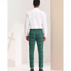 Online OUKU Men's Geometric Plaid Dress Pants Mid Waist Casual Outdoor Vacation Home Zipper Pocket Summer Spring Fall 3D Print Black Red Orange