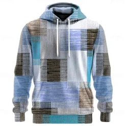 Sale OUKU Men's Geometric Plaid Hoodies Sweatshirt Ethnic Cowboy Long Sleeve Crew Neck Holiday Streetwear Red Blue Drawstring Fall Winter Designer