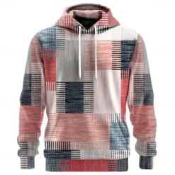 Sale OUKU Men's Geometric Plaid Hoodies Sweatshirt Ethnic Cowboy Long Sleeve Crew Neck Holiday Streetwear Red Blue Drawstring Fall Winter Designer