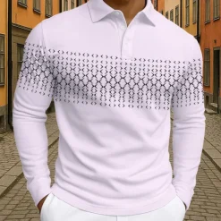 New OUKU Men's Geometric Polo Long Sleeve Polo Shirts Lapel Business Casual Athleisure Daily Wear 3D Print Buttons Spring Fall Winter Black White Blue