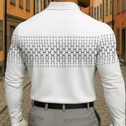 New OUKU Men's Geometric Polo Long Sleeve Polo Shirts Lapel Business Casual Athleisure Daily Wear 3D Print Buttons Spring Fall Winter Black White Blue