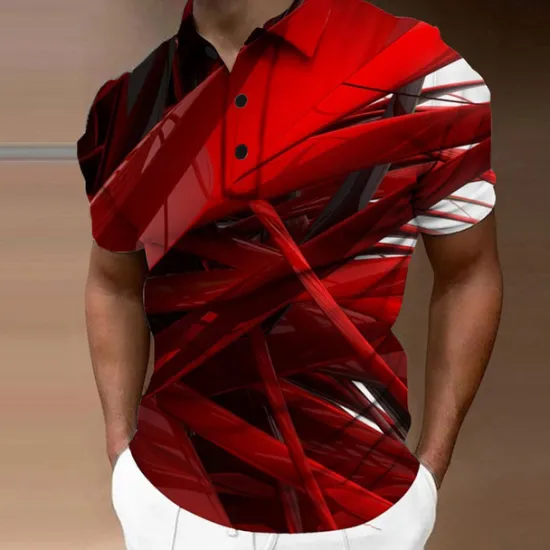 Online OUKU Men's Geometric Polo Shirts Golf Shirt Short Sleeve Polo Shirts Collared Shirts Business Casual Vacation Wear Formal Wear Festival Wear Buttons 3D Print Yellow Red Blue
